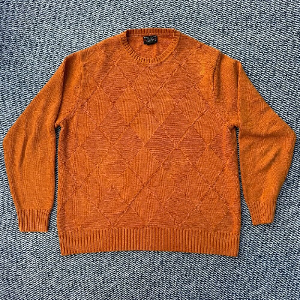 Alexander Julian Colours Vintage Orange Cotton Sweater L/G Mens Argyle Knit Pull